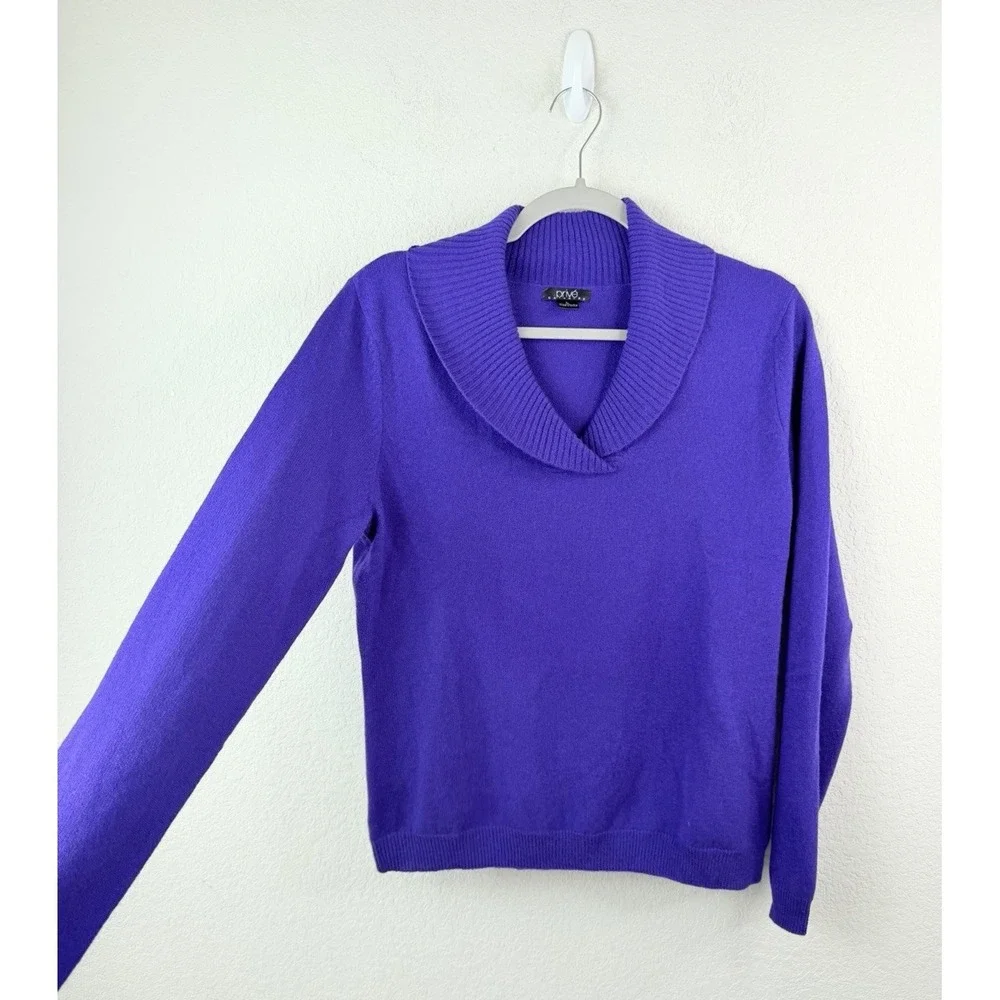 Prive‎ 100% Cashmere Sweater Women's L Purple Shawl Collar Pullover Old Money